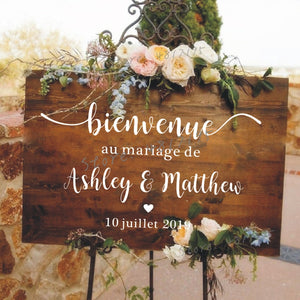 French Style Wedding Mirror Vinyl Decal Custom Names Wall Sticker Wedding Welcome Sign Vinyl Murals Romantic Mariage Décor AZ843