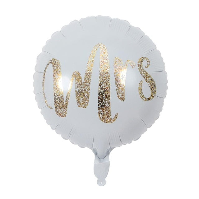 3pcs 18inch Round White Gold Glitter Print Mr&Mrs LOVE Foil Balloons Bride Mariage Wedding Decor Valentine's Day Event  Supplies