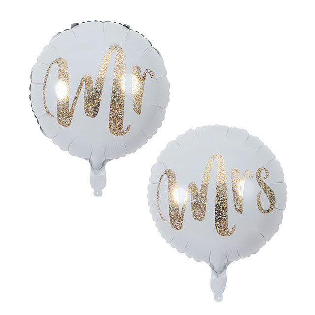 3pcs 18inch Round White Gold Glitter Print Mr&Mrs LOVE Foil Balloons Bride Mariage Wedding Decor Valentine's Day Event  Supplies