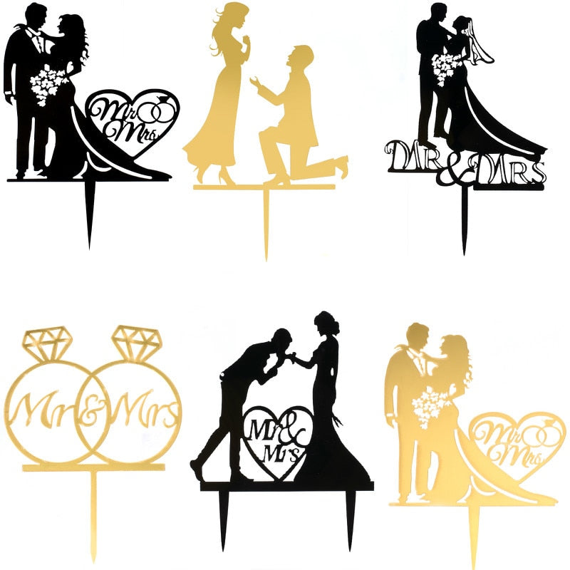 Cakelove 1Pcs Wedding Cake Topper Bride Groom Mr Mrs Acrylic Black Gold Cake Toppers Wedding Decoration Mariage Party Supplies