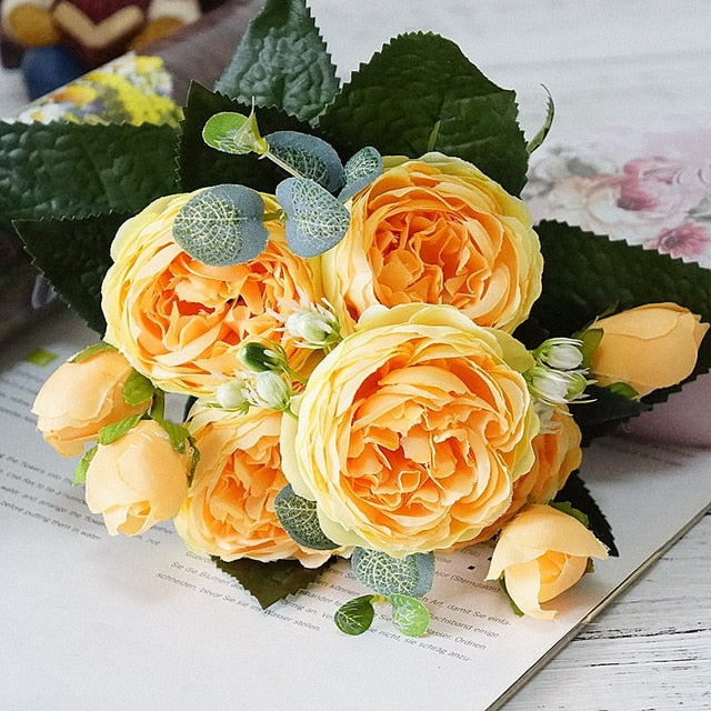 Beautiful Rose Peony Artificial Silk Flowers small bouquet flores home party spring wedding decoration mariage fake Flower