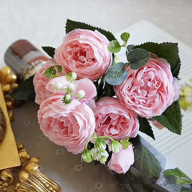 Beautiful Rose Peony Artificial Silk Flowers small bouquet flores home party spring wedding decoration mariage fake Flower
