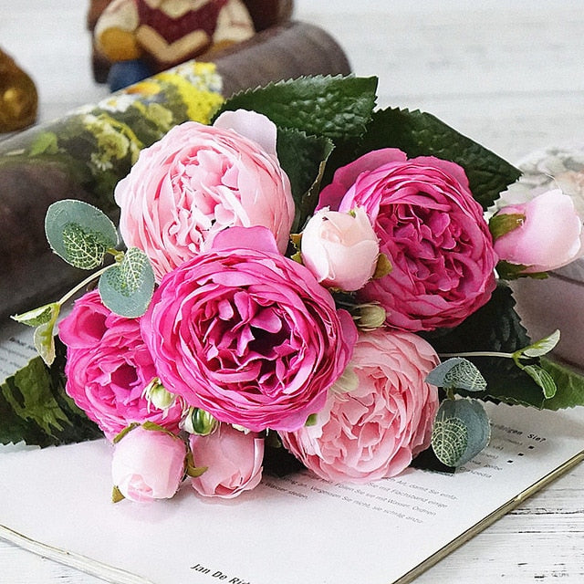 Beautiful Rose Peony Artificial Silk Flowers small bouquet flores home party spring wedding decoration mariage fake Flower