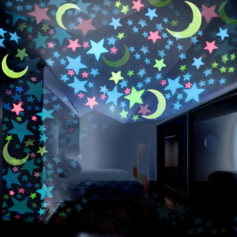 Wall-Stickers Decoration Maison Decorative 3D Starry Bedroom Accessories Luminous Star  Wall For Kids Room Fluorescent Stars