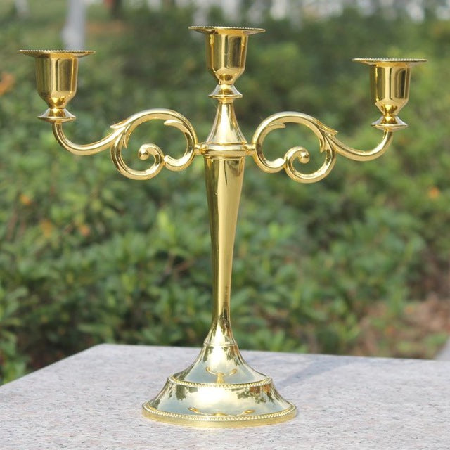 Silver/Gold/Bronze/Black 3-Arms Metal Pillar Candle Holders Candlestick Wedding Decoration Stand Mariage Home Decor Candelabra