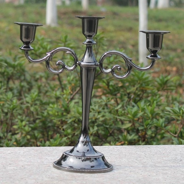 Silver/Gold/Bronze/Black 3-Arms Metal Pillar Candle Holders Candlestick Wedding Decoration Stand Mariage Home Decor Candelabra