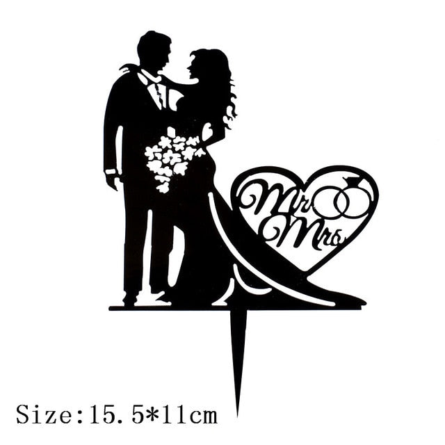 Cakelove 1Pcs Wedding Cake Topper Bride Groom Mr Mrs Acrylic Black Gold Cake Toppers Wedding Decoration Mariage Party Supplies