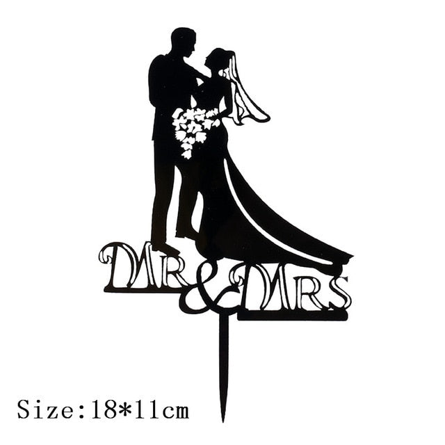 Cakelove 1Pcs Wedding Cake Topper Bride Groom Mr Mrs Acrylic Black Gold Cake Toppers Wedding Decoration Mariage Party Supplies