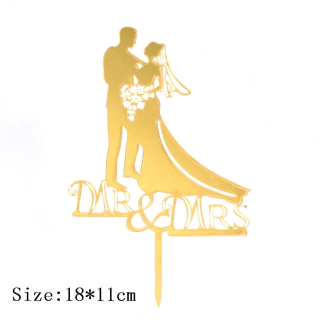Cakelove 1Pcs Wedding Cake Topper Bride Groom Mr Mrs Acrylic Black Gold Cake Toppers Wedding Decoration Mariage Party Supplies