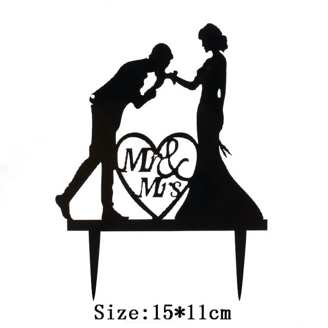 Cakelove 1Pcs Wedding Cake Topper Bride Groom Mr Mrs Acrylic Black Gold Cake Toppers Wedding Decoration Mariage Party Supplies