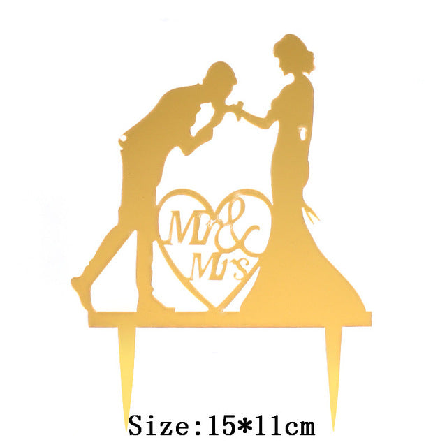 Cakelove 1Pcs Wedding Cake Topper Bride Groom Mr Mrs Acrylic Black Gold Cake Toppers Wedding Decoration Mariage Party Supplies