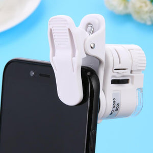 Universal 60X Phone Microscope Zoom Micro Camera Clip Lens LED Light Camera Clip LED Lenses For iPhone Microscope Electronique