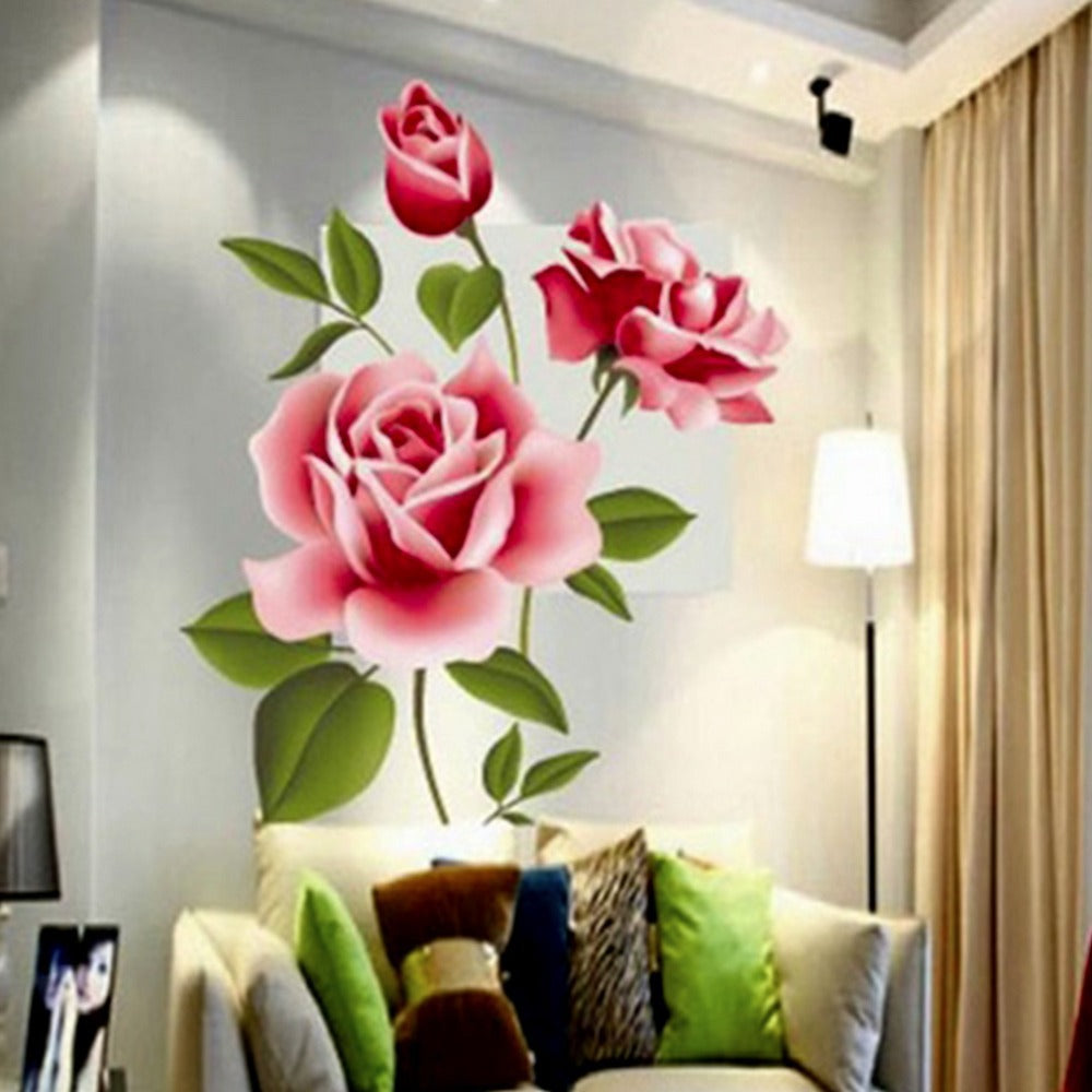 2018 New Arrical Stickers Decoratifs Maison Romantic Love Rose Flower Removable 3D Wall Stickers Home Decor Room Decals