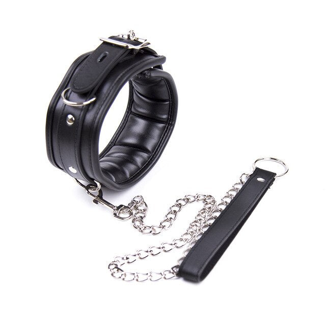 Leather Slave Collar And Iron Chain Link For Fetish Bdsm Bondage Lingerie Jeux Sexuel Accessories Set Adult Sex Toys For Couple