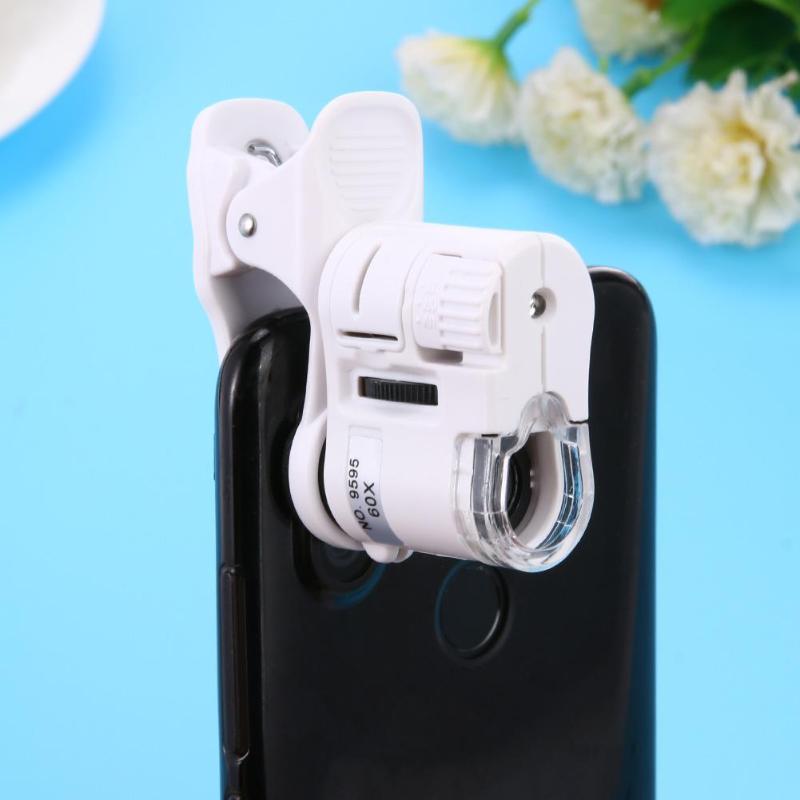 Universal 60X Phone Microscope Zoom Micro Camera Clip Lens LED Light Camera Clip LED Lenses For iPhone Microscope Electronique