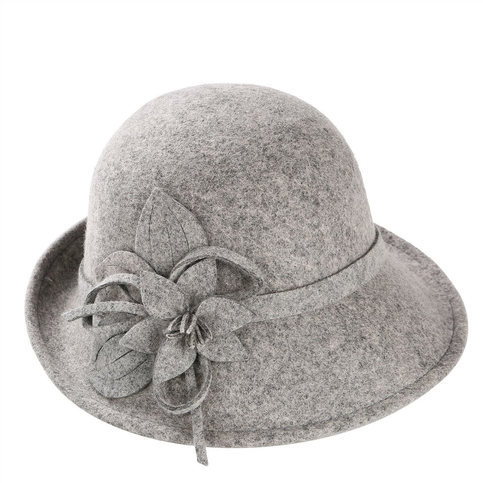 England Style Ladies Wool Fedoras Hats Black White Flower Wool felt Hat Fashion Women Church maison michel Cloche Hat Cap