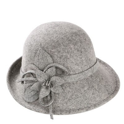 England Style Ladies Wool Fedoras Hats Black White Flower Wool felt Hat Fashion Women Church maison michel Cloche Hat Cap
