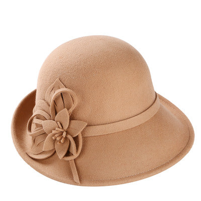 England Style Ladies Wool Fedoras Hats Black White Flower Wool felt Hat Fashion Women Church maison michel Cloche Hat Cap