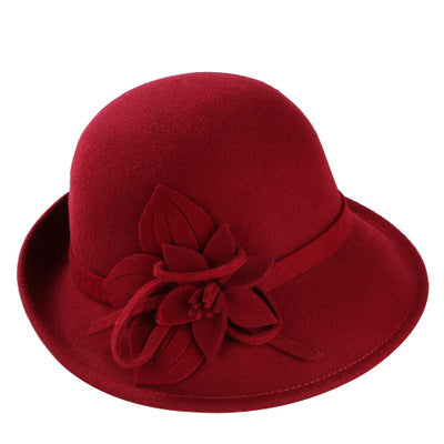 England Style Ladies Wool Fedoras Hats Black White Flower Wool felt Hat Fashion Women Church maison michel Cloche Hat Cap