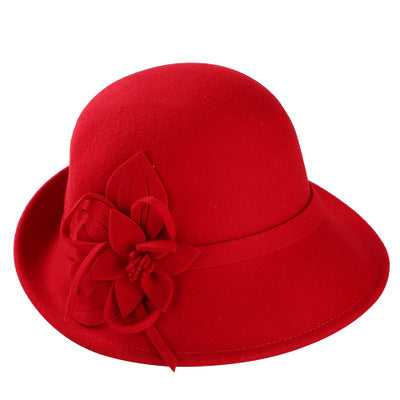 England Style Ladies Wool Fedoras Hats Black White Flower Wool felt Hat Fashion Women Church maison michel Cloche Hat Cap