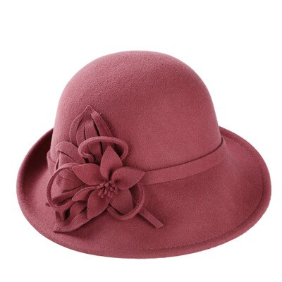 England Style Ladies Wool Fedoras Hats Black White Flower Wool felt Hat Fashion Women Church maison michel Cloche Hat Cap