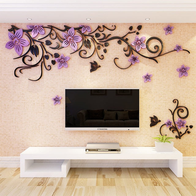 3D Wall Sticker Romantic Flower Sticker Living Room Wall Decals TV Background Decoration Maison Modern Wall Stickers Art Decals